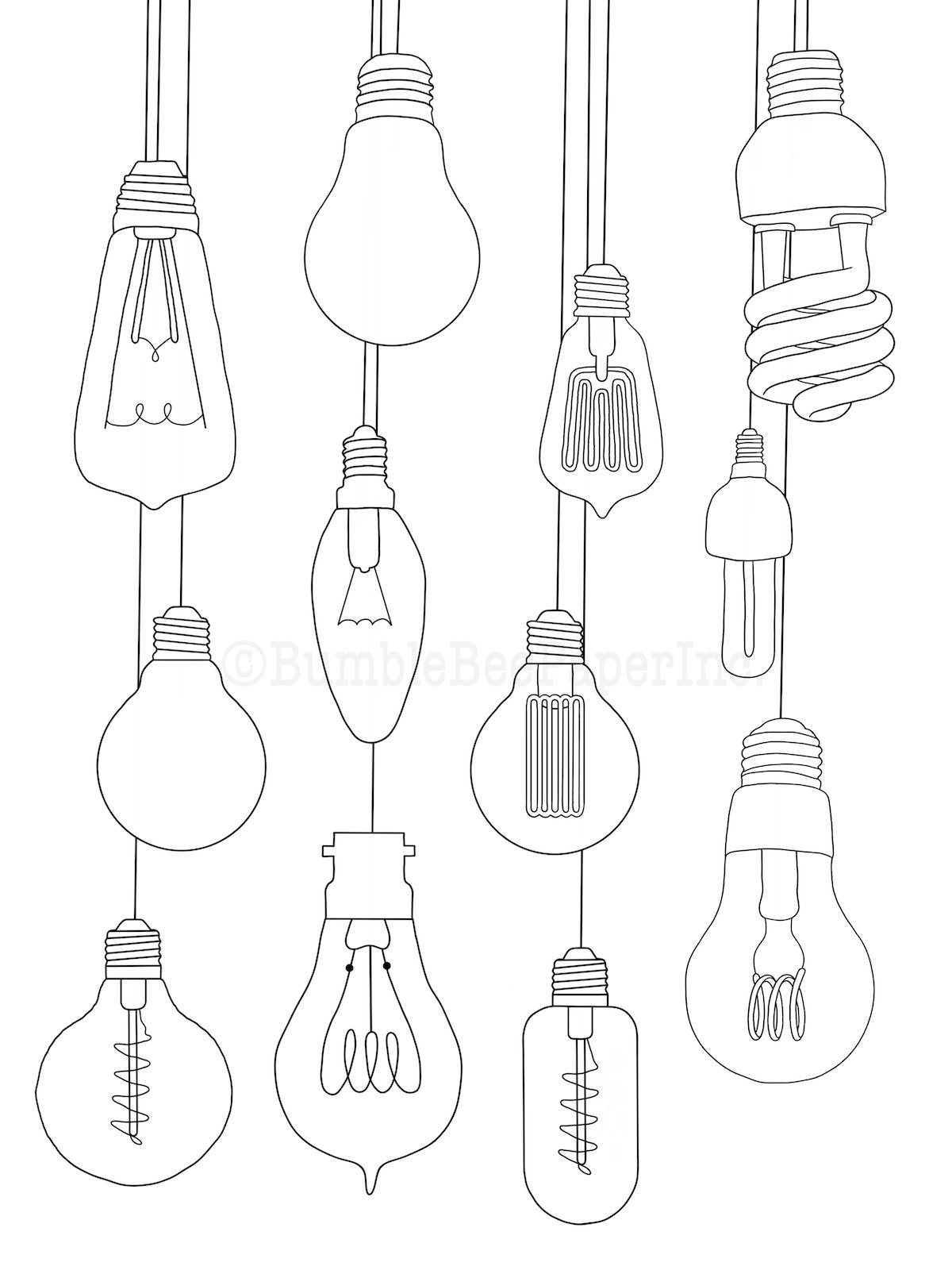 Hanging Light Bulbs Coloring Page/wall Art Etsy New Zealand