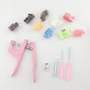 Pink Plastic Snap Plier Tool Set T3, T5, T8 3 sizes with 100Sets of T5 plastic snap buttons in Storage Case image 2