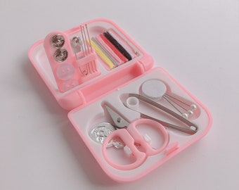 Travel Sewing Kit Pink Cute Mini Scissor, Mini Tweezer, Emergency Button Fix