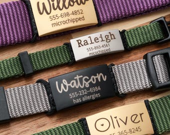 Silent Dog Tag - Slide on Elastic Stretch Tag, Engraved Dog & Cat ID, Gold Silver Black ID Tag, No Noise Custom Pet ID Tag Black Elastic