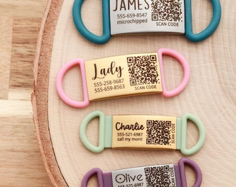 Silicone QR Code Dog Tag – Silent Custom Pet ID Tag, Waterproof Slide-On Tag with QR Code Engraving, Personalized Dog Tag, Smart Pet Tag