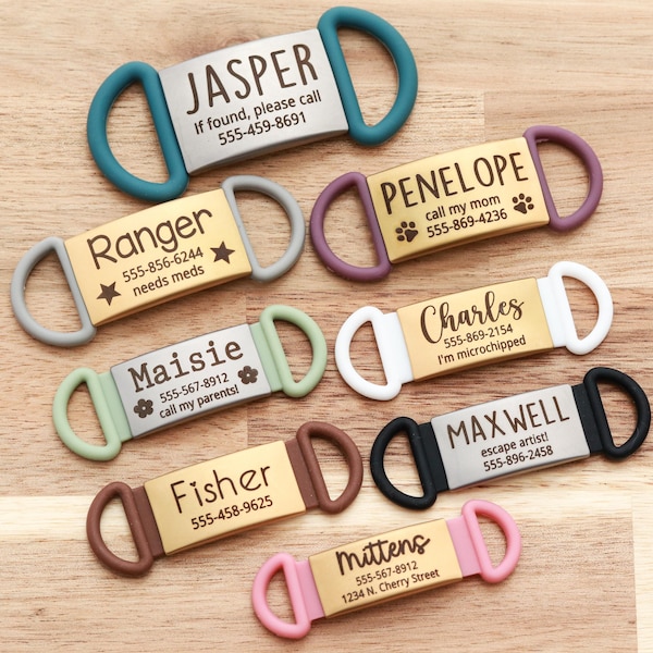 Silicone Pet Tag, Silent ID Tag for Dogs, Silent Pet Tag for Cats, Slide On Personalized Pet ID Tag with Custom Engraving Dog Tag, No Noise