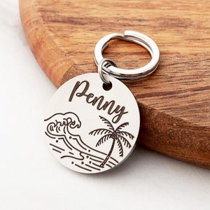 Beach Dog Tag • Palm Tree Tag • Personalized Dog Tag • Tropical Dog Tag • Beach Dog • Hawaiian Dog Tag • Cute Dog Tag • Personalized ID Tag