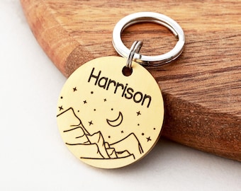 Starry Night Pet Tag • Moon & Star Pet ID • Star Dog Tag • Celestial Pet ID Tag • Custom Pet ID • Cute Pet Tags • Pet Gift • Personalized