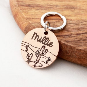 Dog Tag with Western Theme ID Tag for Personalized Pet Collars Custom Cactus ID Tag Engraved Desert Image Dog Tag with Desert Cactus Dog Tag