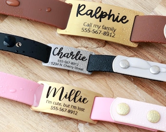 Waterproof Collar and Tag Bundle - Custom Engraved Pet ID Tag for No Noise, Silent Personalized Slide On Tag, Washable Dog Collar Tag