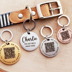Dog Tag with QR Code Custom Pet Tag Personalized Unique QR Code for Scannable Dog Collar Id QR Code Tag Pet Id Personalized Cat Tag • Round