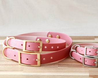 Waterproof Dog Collar • Pet Collar • Pink Collar • PVC Coated Collar • Washable • Personalized Dog Collar • Waterproof Leash • Faux Leather