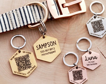 QR Code Dog Tag • QR Code Pet Tag • QR Dog Tag Id • Scannable Cat Tag • Custom Pet Tag • Digital Cat Tag • Personalized Pet Tag • Hexagon