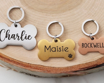 Bone Dog Tag • Personalized Dog Tag • Custom Dog Tag • Cute Dog Tag • Bone Shape Tag • Dog Collar Tag • Personalized Pet ID • Engraved Pet