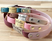Waterproof Dog Collar with Silent Personalized Slide On ID Tag Custom Engraved Pet ID Tag for No Noise Cat Collar that is Quiet and Washable