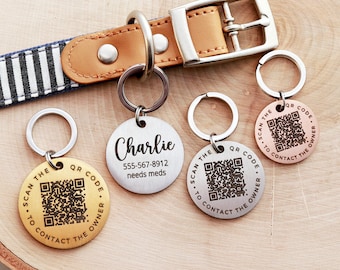 QR Code Dog Tag • Dog Collar Tag QR Code • QR Code Pet Tag • Custom Pet Id Tag • Scannable Qr Code Cat Tag • Personalized Cat Tag • Round