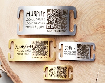 Quiet Dog Tag with QR Code to Scan Custom Engraved Silent QR Code Pet ID Tag Slides On Collar for No Noise Cat or Dog Collar Silent Id Tag