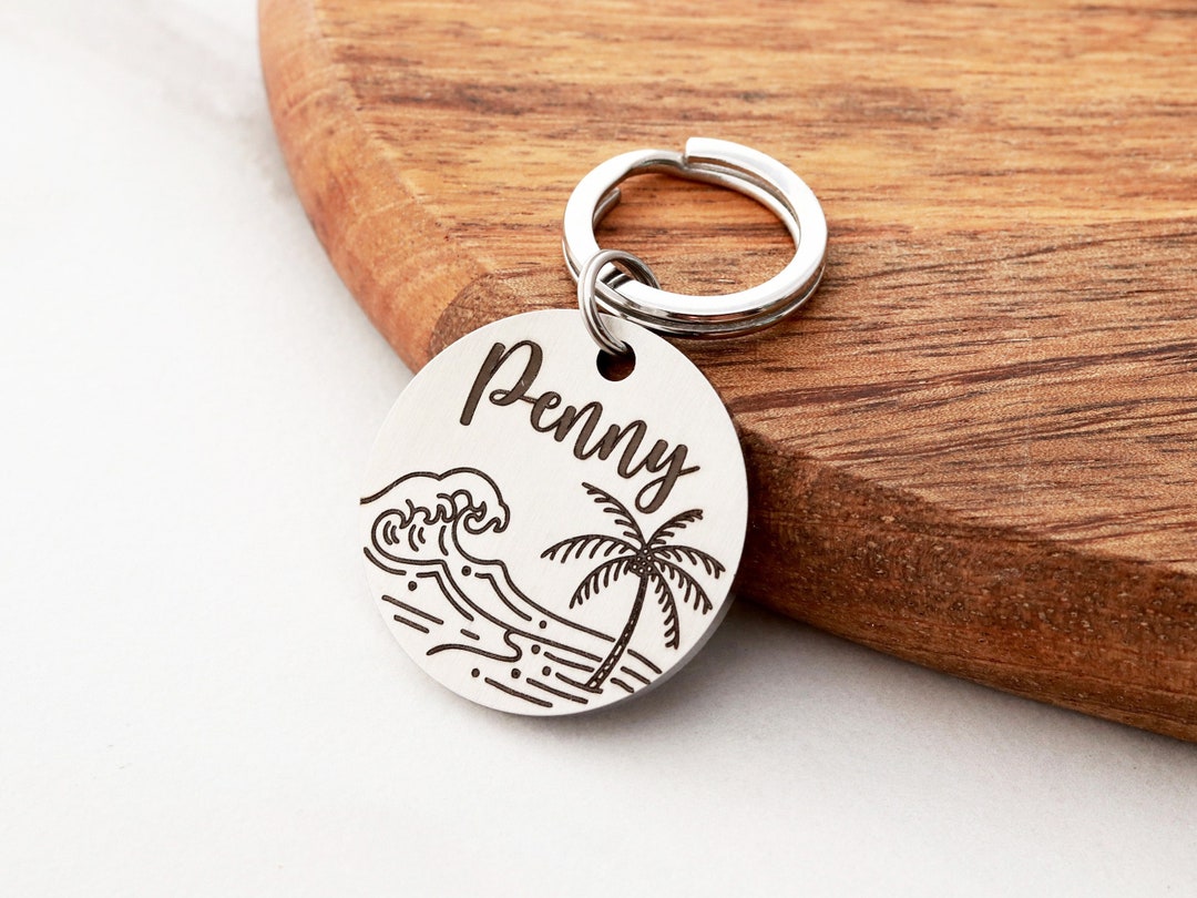 Beach Dog Tag • Palm Tree Tag • Personalized Dog Tag • Tropical Dog Tag ...