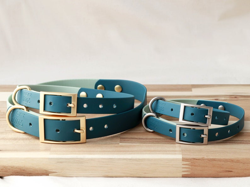 Waterproof Dog Collar Pet Collar Teal Collar PVC Coated Waterproof Personalized Dog Collar Faux Leather Collar Teal Blue image 1