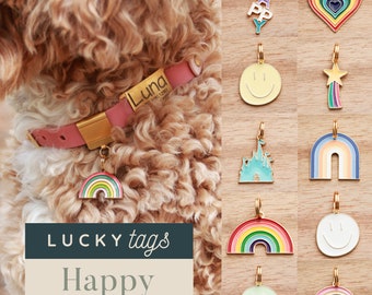 Happy Collar Charms - Pet Collar Accessory, Pet Jewelry, Enamel Charm, Smiley Face Charm, Dog Collar, Cat Charm, Pet Charms Jewelry for Dogs