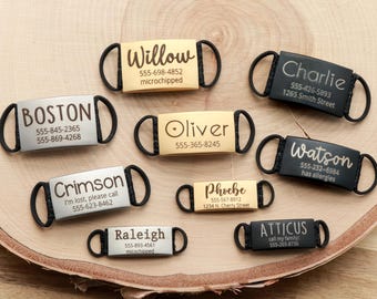 Custom Elastic Pet Tag, Silent Engraved Dog & Cat ID, Stretch Slide-On Stainless Steel Collar Tag, Gold Silver Black ID Tag, No Noise Tag