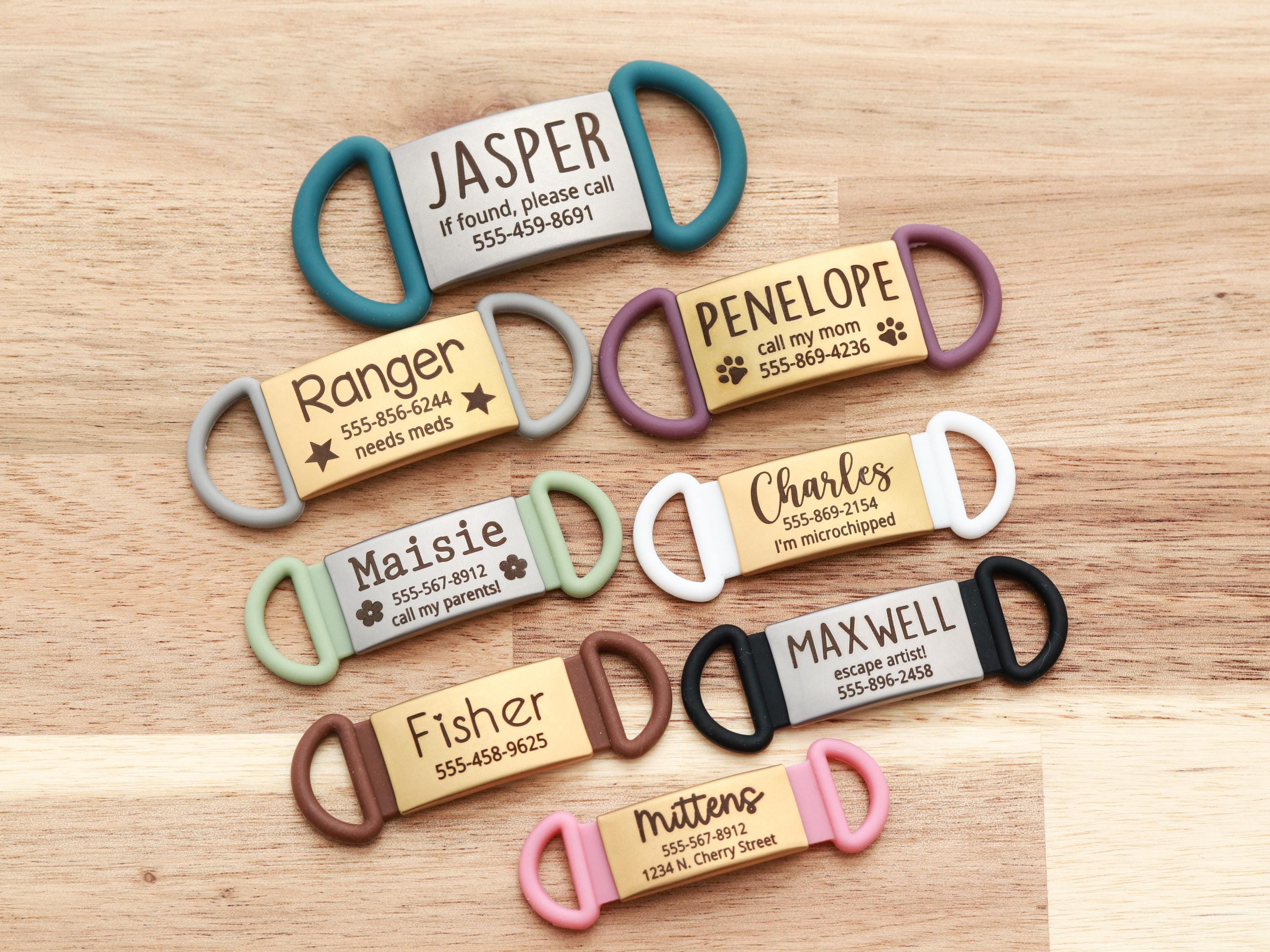 Silicone Pet Tag, Silent ID Tag for Dogs, Silent Pet Tag for Cats, Slide On Personalized Pet ID Tag with Custom Engraving Dog Tag, No Noise