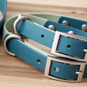 Waterproof Dog Collar Pet Collar Teal Collar PVC Coated Waterproof Personalized Dog Collar Faux Leather Collar Teal Blue Teal / Silver