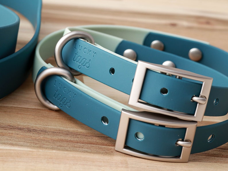 Waterproof Dog Collar Pet Collar Teal Collar PVC Coated Waterproof Personalized Dog Collar Faux Leather Collar Teal Blue Teal / Silver