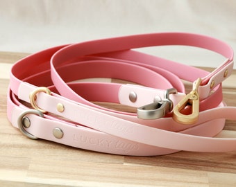 Pink Leash • Waterproof Leash • Leather Alternative • Stink Proof • Dirt Resistant Leash • Washable • PVC Coated Webbing • Faux Leather