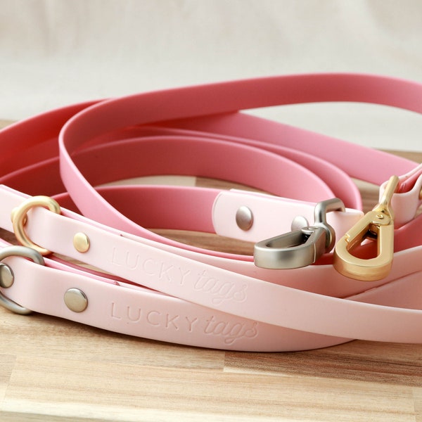 Pink Leash • Waterproof Leash • Leather Alternative • Stink Proof • Dirt Resistant Leash • Washable • PVC Coated Webbing • Faux Leather