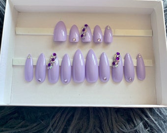 False Nails|Fake Nails|Press On Nails|Glue On Nails - Lavender Gems