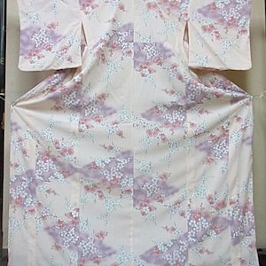 SKO009, Vintage Ro Komon Kimono, Japanese Summer Casual Kimono, Kimono Length 163cm, hiromichi nakano, Ume Plum Blossoms, PalePink, Washable