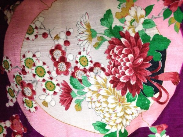 G002 女の子用 アンティーク小紋着物 着物丈122cm 正絹丸紋花車 紫 7歳