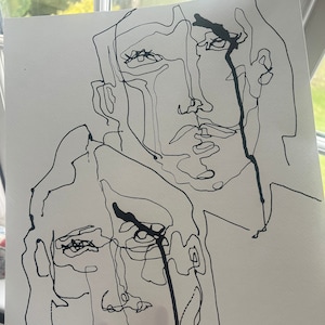 A3 Abstract Hand Drawn Ink Faces, Continuous Line Original Artwork - Etsy