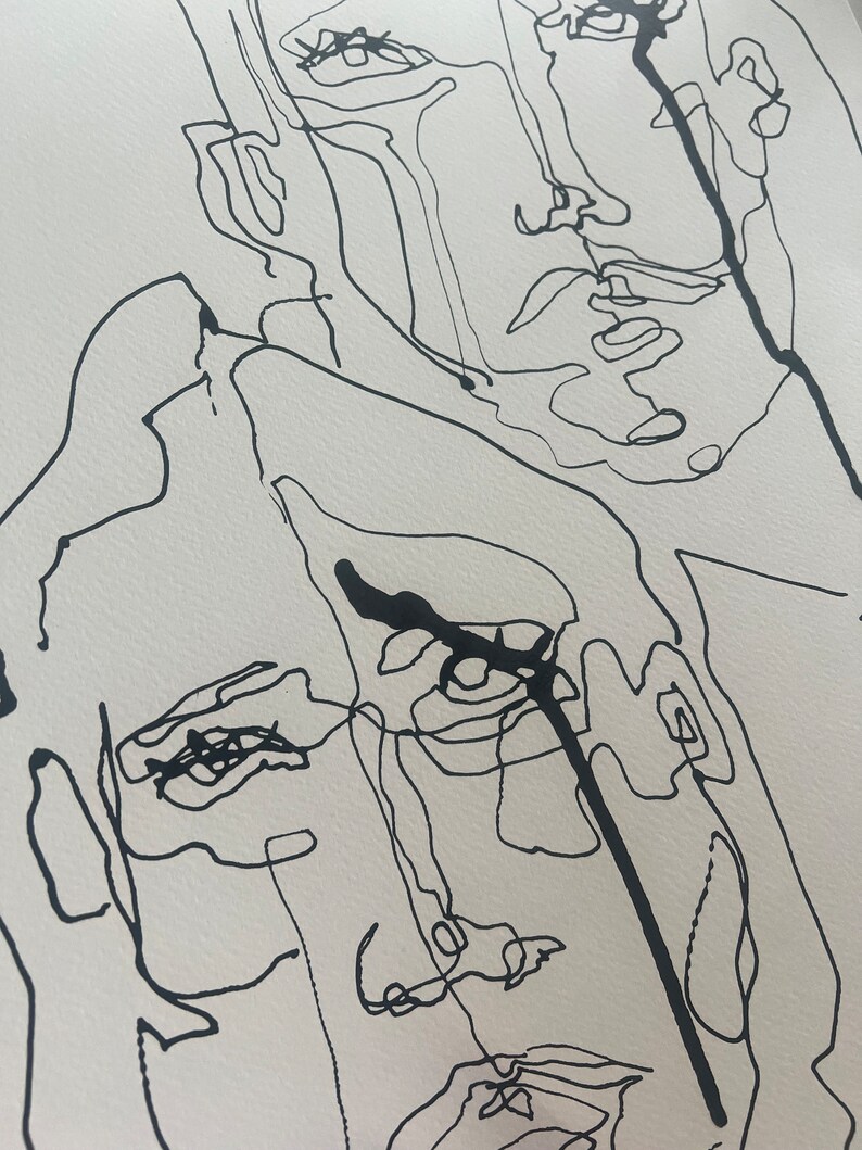 A3 Abstract Hand Drawn Ink Faces, Continuous Line Original Artwork - Etsy