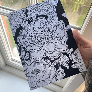 Floral, patterned, A5, digital print, illustration, peony design image 2