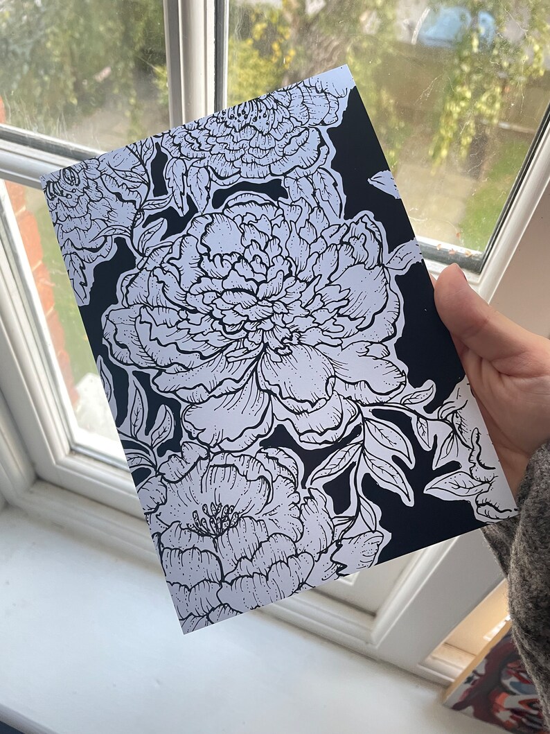 Floral, patterned, A5, digital print, illustration, peony design image 2
