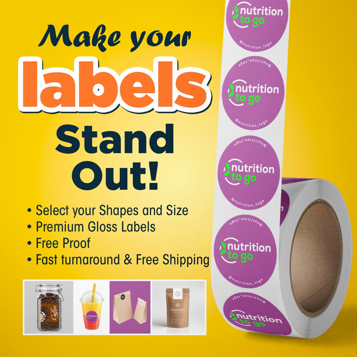 Custom Labels Custom Stickers On Roll Premium Gloss Etsy