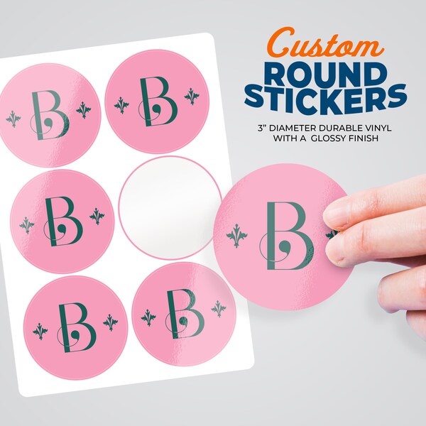 3” Round Sticker Sheets – resilient vinyl, glossy finish, permanent adhesion, waterproof, and oilproof for unmatched durability.