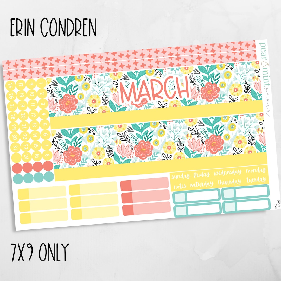205 7x9 Erin Condren, ECLP Kit, Planner Stickers, March Monthly Kit ...