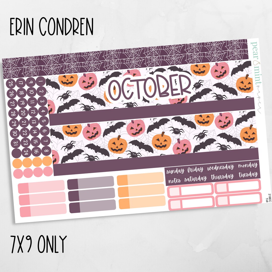 219 7x9 Erin Condren, ECLP Kit, Planner Stickers, October Monthly Kit ...