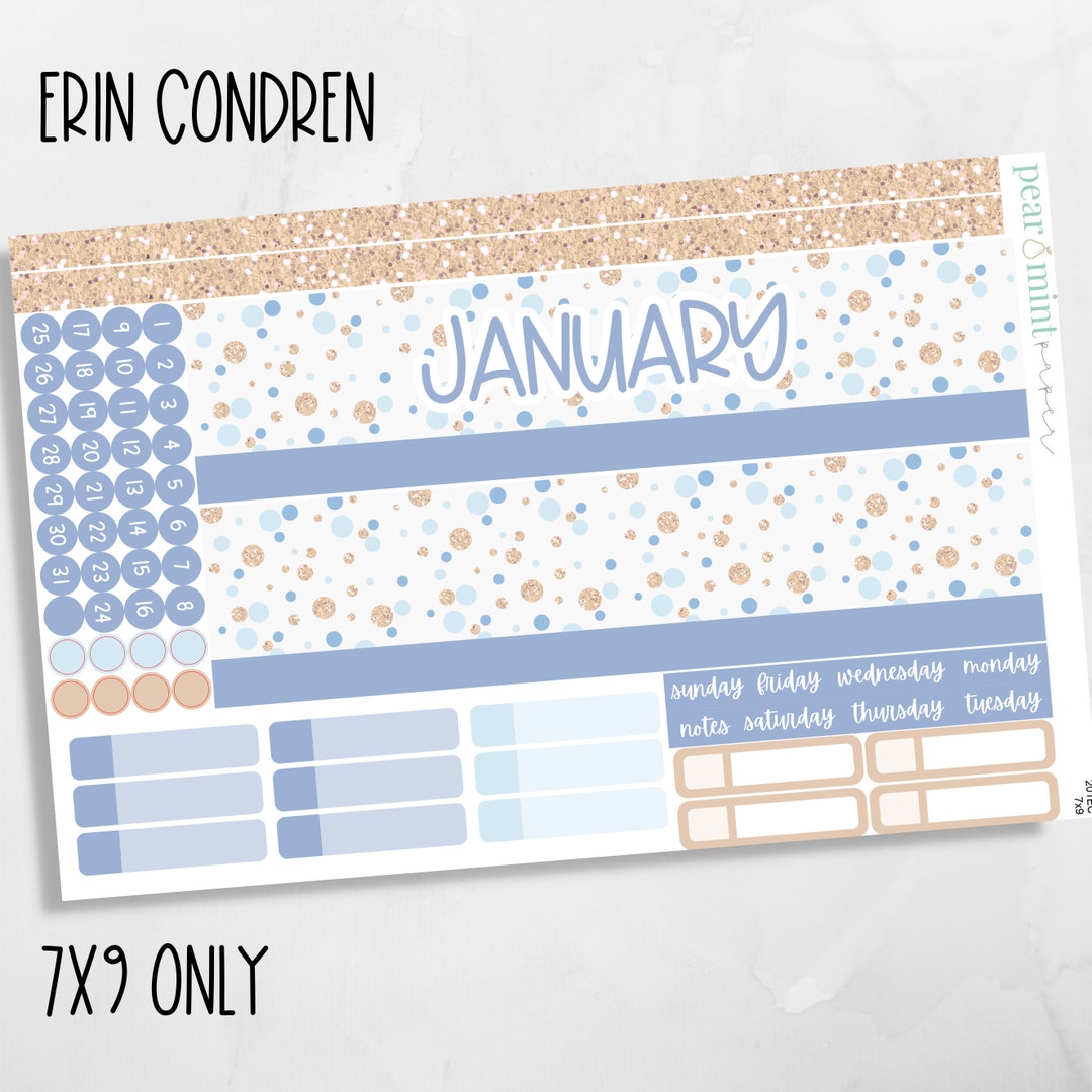201 7x9 Erin Condren, ECLP Kit, Planner Stickers, January Monthly Kit ...
