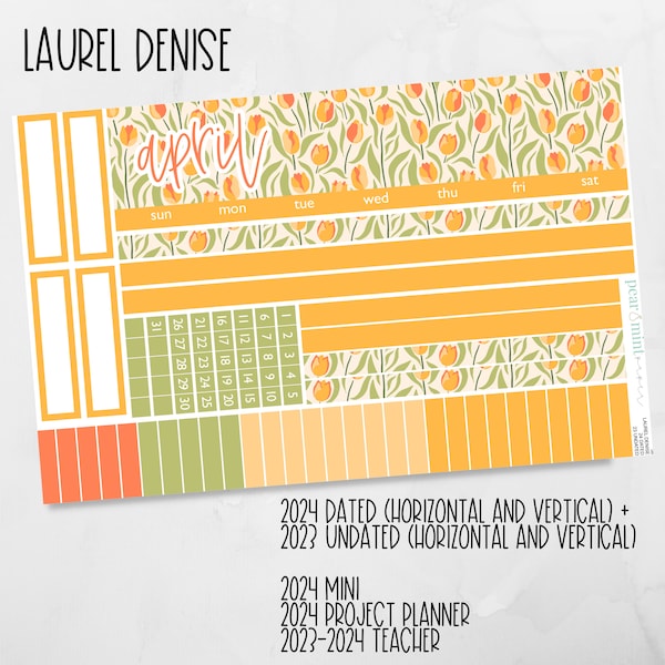 58 LAUREL DENISE planner stickers, planner kit, LD sticker kit, April monthly kit, 58 Tulip