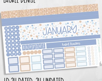 201 LAUREL DENISE planner stickers, mini, project, dated, undated, January monthly kit, 201 New Year Sparkle