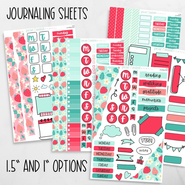 212 journaling kit, Hobonichi, bullet journals, notebooks, Erin Condren, planner stickers, June journaling stickers, 212 Strawberry Patch