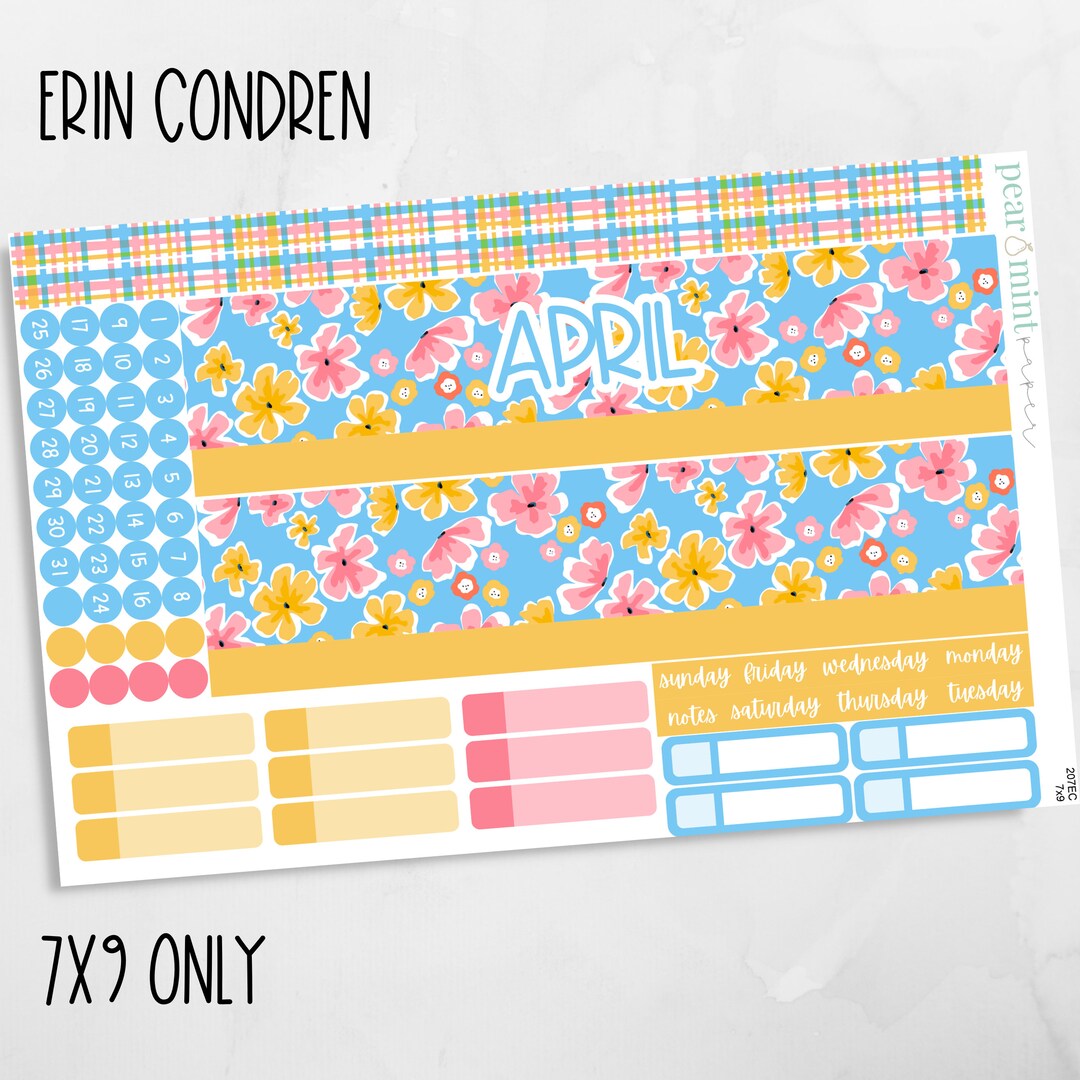 208 7x9 Erin Condren, ECLP Kit, Planner Stickers, April Monthly Kit ...