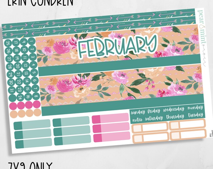 204 7x9 Erin Condren, ECLP Kit, Planner Stickers, February Monthly Kit ...