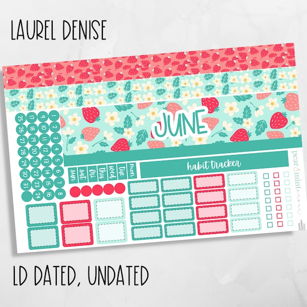 212 LAUREL DENISE planner stickers, mini, project, dated, undated, June monthly kit, 212 Strawberry Patch