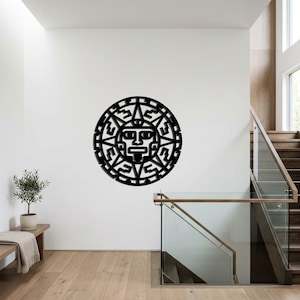 Geometric Face Art, Angular Sun Motif, Abstract Metal Decor, Ancient Inspired Art, Graphic Symbol Accent, Pattern Lover Gift, Metal Wall Art
