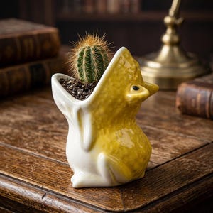 Unique Frog Gift for Plant Lovers - Handmade Ceramic Frog Pot - Cute Animal Succulent Holder - Funny Frog Desk Decor - Small Cactus Planter