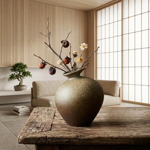 Handgemaakte porseleinen vaas, steenstructuur, Wabi-Sabi-bloemschikker, minimalistisch ornament