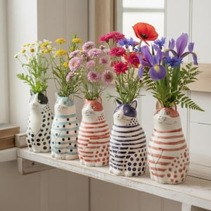 Set mit 5 Miniatur-Polka-Dot-Katzen-Harz-Vasen, wunderliche Bud-Vase-Wohnkultur