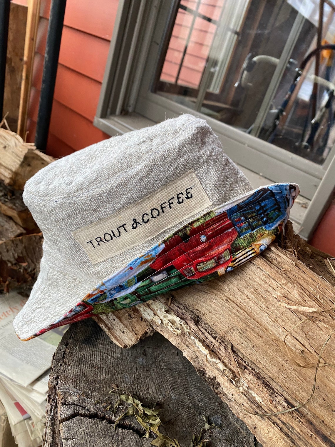 Handmade Reversible Trout and Coffee Linen Bucket Hat Etsy