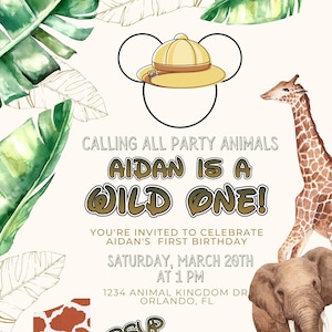 NEUTRAL SAFARI FIrst Birthday BABY shower mouse animal kingdom Tropical Digital Invitation